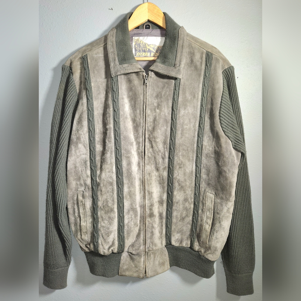 Vintage Sierra Ridge Full Zip Suede Leather/Knit Ricky Gab Jacket Tan Size 1X